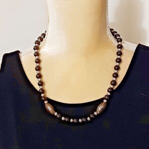 Natural beads pink faux pearl necklace toggle clasp 16"